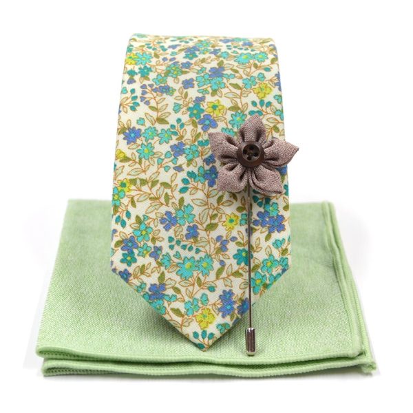 Floral Aqua Sea Blossoms Tie Set