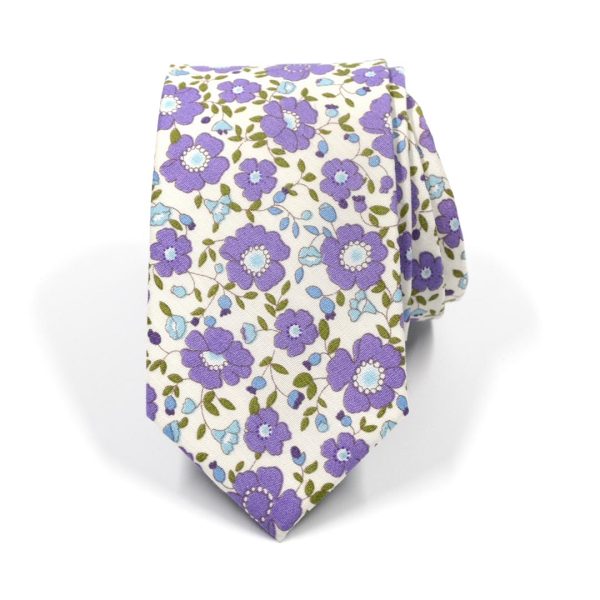 Floral White Lavender Blooms Tie