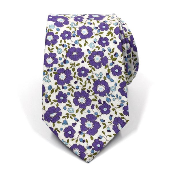 Floral white lavender tie 3 inches wide