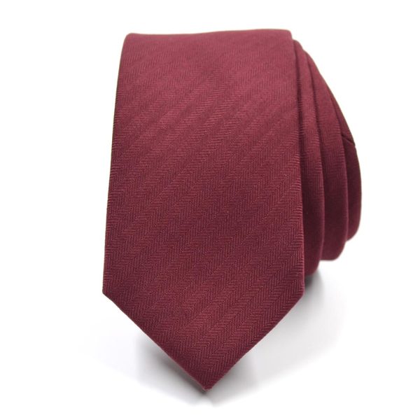 Solid Herringbone Burgundy Tie