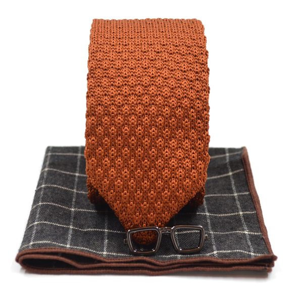 Knitted Point Burnt Orange Tie Set