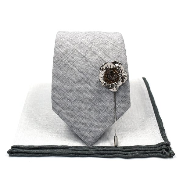 Linen Grey Wedding Tie Set Traditional