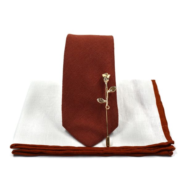 Solid Cinnamon Wedding Tie Set Skinny