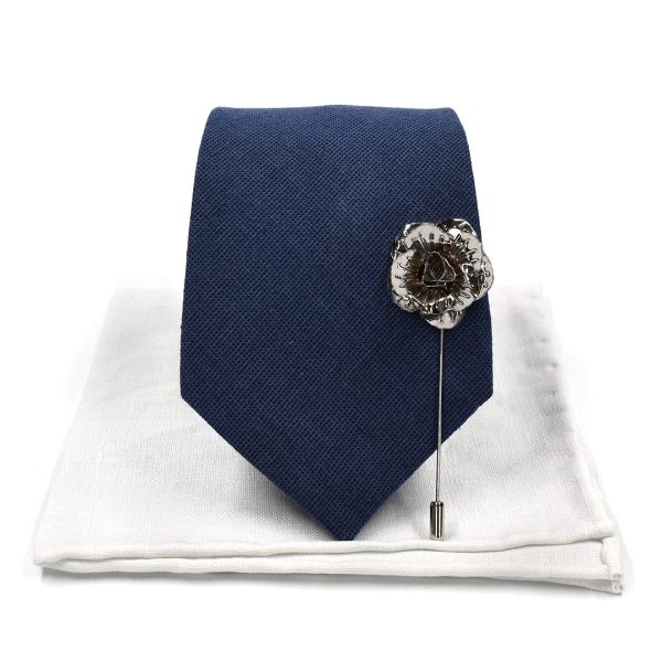 Solid Marine Navy Wedding Tie Set Traditional