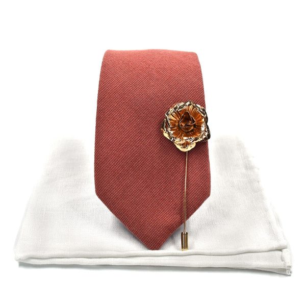 Solid Rust Wedding Tie Set Skinny